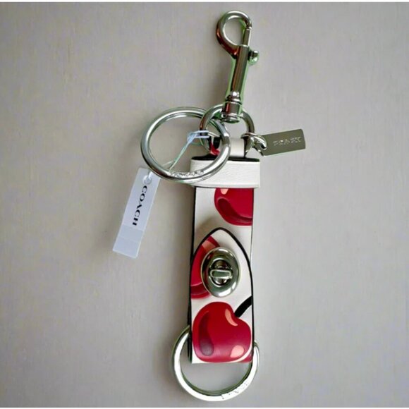 Coach Cherry Bag Charm Leather Trigger Snap Key Ring White Red CZ088 ORGPKG - Picture 4 of 5
